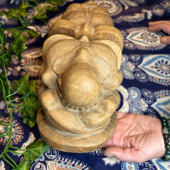 *RARE* PAIR OF WEEPING YOGI WOODEN HAND CARVED BOOKENDS BUDDHA SCULPTURE - Picture 3 of 6